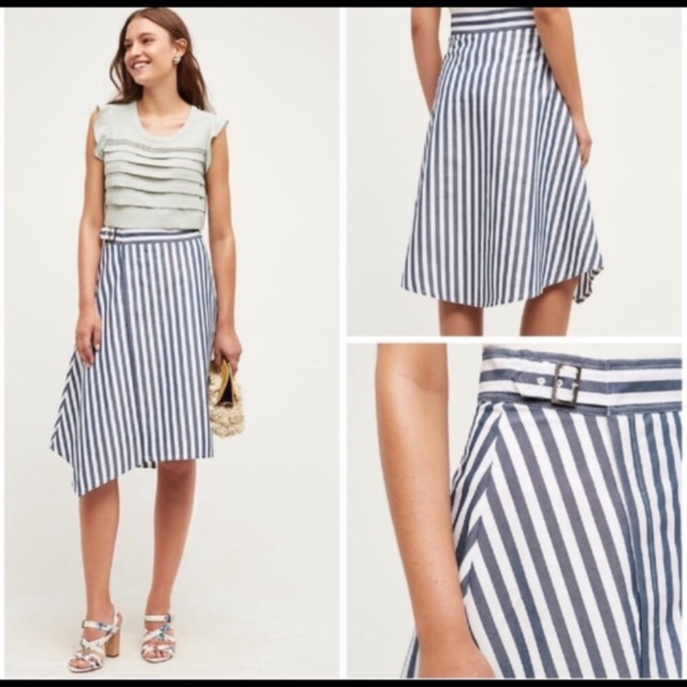 NWT Anthropologie Maeve assymetrical striped summer midi skirt - Picture 4 of 8